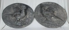 2x CHARLES VALTON Pheasant Sculpture Wall Plaque Art Nouveau ~1900 Signed Sculpture