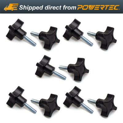 POWERTEC 4-Point Stud Knobs, 5/16''-18 Threaded Thumb Screw Star Knob, 10 PK