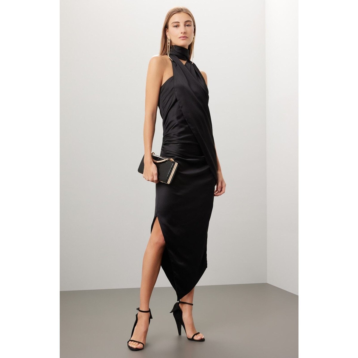 Arias New York Black Asymmetrical Halter Tie Neck Sleeveless Cocktail Dress  Sz 4 | eBay