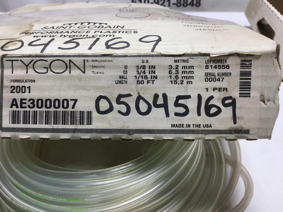 Tygon AE300007 2001 TPE Flexible Tube 1/8in ID x 1/4in OD Clear 50 Ft - Image 3 of 4