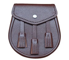 Neu schottisches braunes LEDER Kilt SPORRAN und Gürtel 3 Quasten Leder Sporran 02