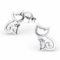 Katzen Ohrringe 925 Silber - Kinder MäDchen Damen Katze Ohrstecker Schmuck