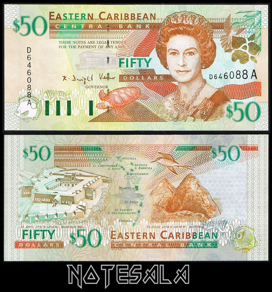 Caribe Oriental 50 $ DÓLARES ND (2000) Antigua P-40a Aunc Sobre UNC Escaso