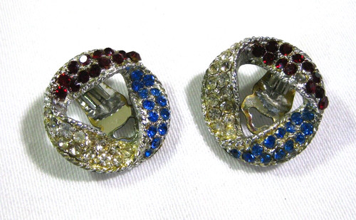 Vintage 11W 30St Inc Patriotic Infinity Wrap Circle Silvertone Clip-on Earrings