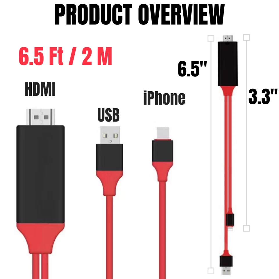 iPhone to HDMI TV Mirroring Cable Adapter For iPhone X 11 12 13 14 Pro Max Plus - Image 4 of 4