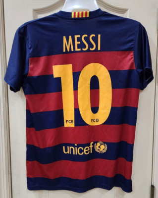 Lionel Messi FCB Qatar Foundation #10 UNICEF Soccer Jersey Men's Large Beko VGC