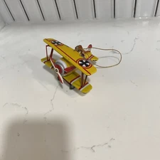Vintage ZZ Germany Tin Litho Yellow Airplane Ornament #31 Bi-Plane Christmas