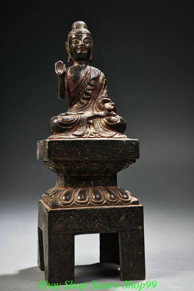 9" old Tibet Buddhism temple bronze gilt Buddha of Northern Wei Dynasty statue - Image 2 of 4