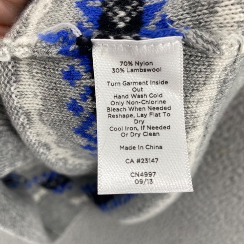 Talbots Sweater Women Medium Petite Gray Blue Fair Isle Lambswool Blend Cardigan - Picture 6 of 11