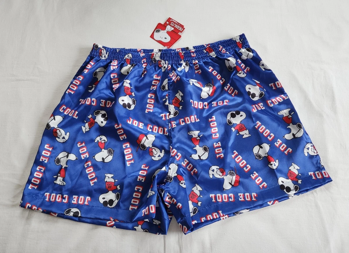 Peanuts Snoopy Mens Joe Cool Blue Printed Satin Boxer Shorts Size M New