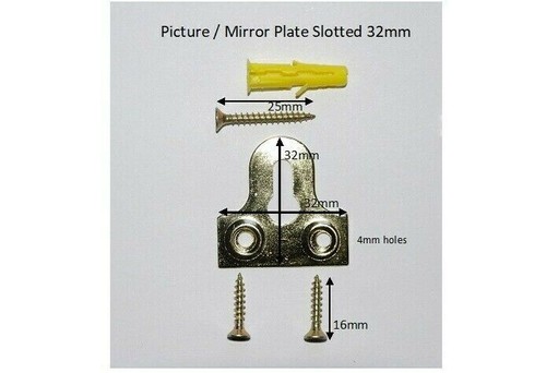 Picture frame hanging Kit, Mirror Plate Slotted or Plain Plates Brassed - Picture 3 of 12