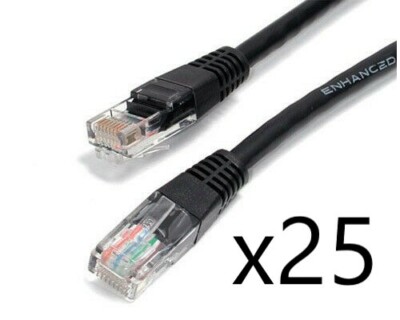 25 Pack Lot - 2ft CAT5e Ethernet Network LAN Router Patch Cable Cord Wire Black