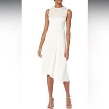 Theory Women's Angled Seam Hem Satin Dress Size 2 Cream Sleeveless Bride Wedding