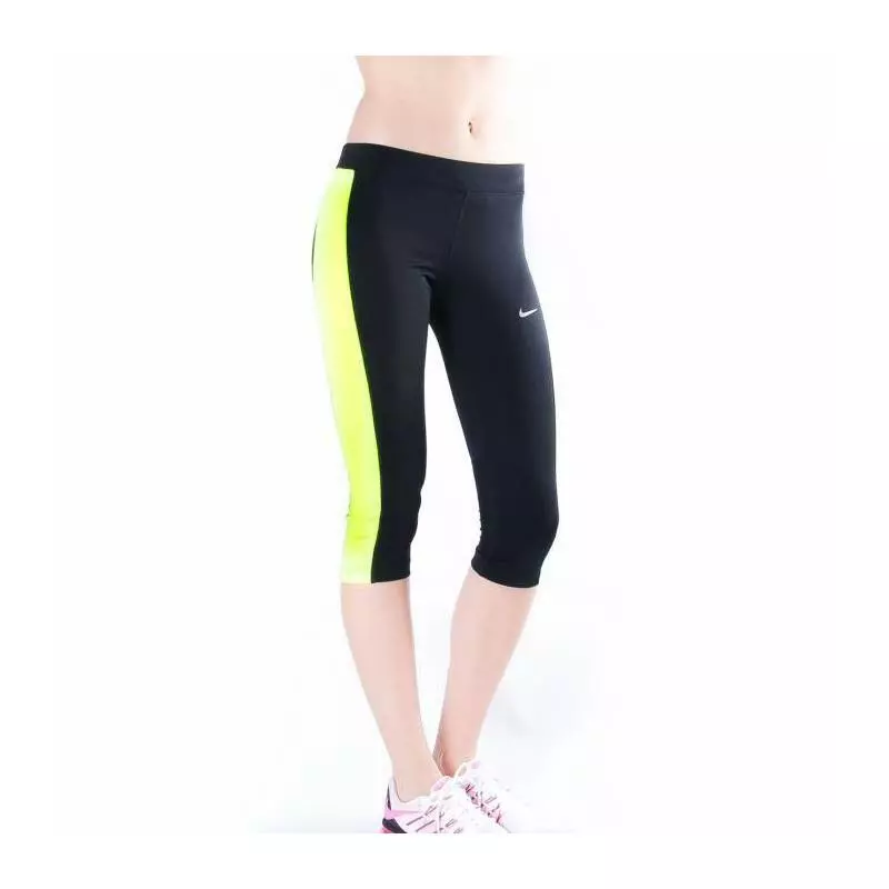 Nike Womens Dri Fit Essential Capri 645603 - BLACK & High Vis Neon - Medium