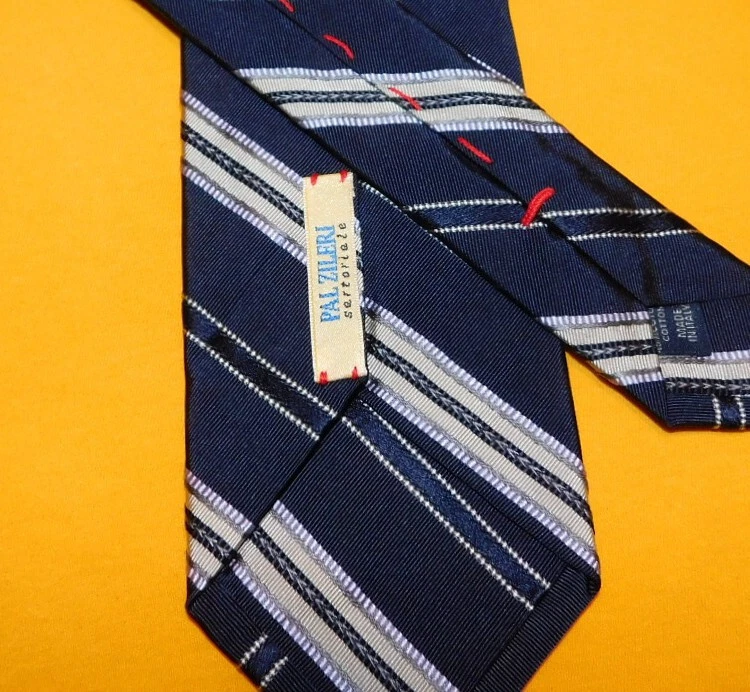 CORBATA PAL ZILERI HECHA EN ITALIA AZUL/BLANCO/PÚRPURA RAYAS SEDA/ALGODÓN - CORBATAS PARA EL CUELLO. Foto 3 de 3