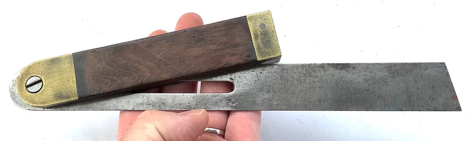 OUTIL ANCIEN FAUSSE ÉQUERRE COULISSABLE SAUTERELLE EN ACAJOU N.MILTON SQUARE - Photo 4/4