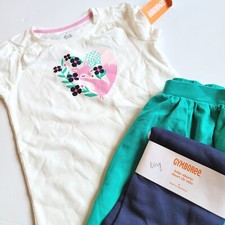 NWT Gymboree Girls 6 Hop n Roll Sparkle Fox Tee Green Skirt Biker Shorts set