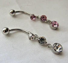 FASHION BELLY PIERCING JEWELRY DANGLING WITH RHINESTONES 2 PIECES AMETHYST