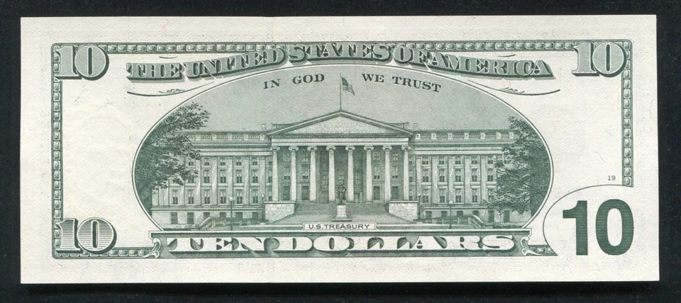 2001 $10 FRN FEDERAL RESERVE NOTE “FANCY SERIAL # CB11112222B” GEM UNCIRCULATED - Image 2 of 2