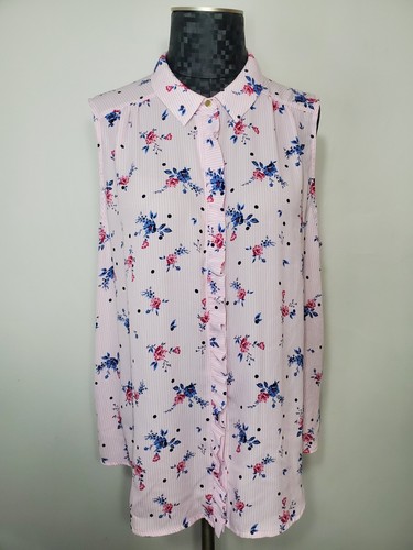 Elle Size XXL Pink and Multicolor Floral Sleeveless Collared Button Up Woven Top - Picture 12 of 12