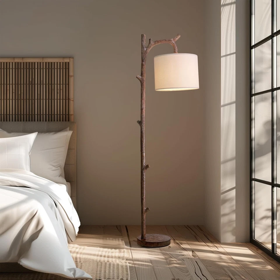 Lámpara de pie retro de granja para sala de estar lámparas de pie rústicas árbol tronco decoración Foto 4 de 4