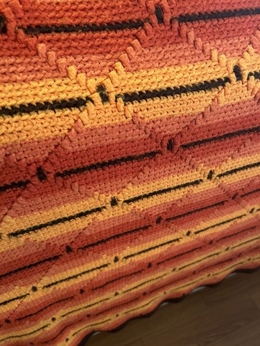 Coperta afgana vintage fatta a mano motivo diamantato marrone arancione 67x56 - Foto 3 di 5