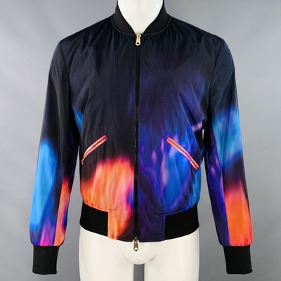 PAUL SMITH Größe M Abstrakt Feuer Schwarz Mehrfarbig Nylon Bomber Jacke