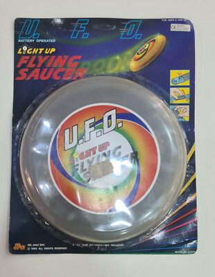 Vintage 80s Plastic Freesbee UFO Light Up Flying Saucer battery op.ALLCO NOS