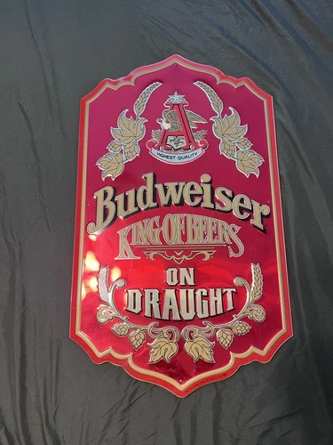 Vintage Budweiser King of Beers On Draught Wall Sign  Red & Gold