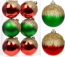 6PCS Christmas Tree Ornament Balls 3.15'' Red and Green Shatterproof Decorative 