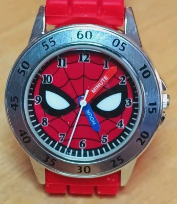 Spiderman Learning Watch Siver Tone Case & Dial Spidey-Dial 3 Hand MVMT Red Band
