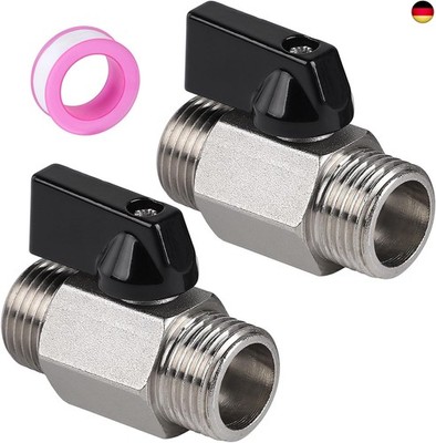 2 x Mini Kugelhahn 1/2 Zoll Absperrhahn, 1/2'' AG x 1/2'' AG Absperrventil,