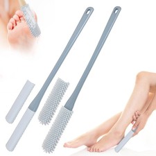 Soft Silicone Toe Brush 2-Pack - Long Handle Shower Foot Cleaner for Mobility