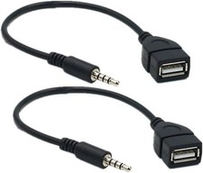 2Pcs 3.5mm AUX Audio Plug to USB A Female Car Adapter Cable Black
