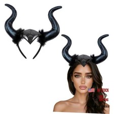 Large Black Devil Horn Headband Fluffy Plush Gothic Horn Hairband Halloween