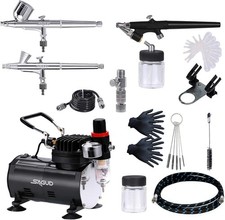Portable Airbrush Compressor Kit with 3 Airbrushes and Accessories