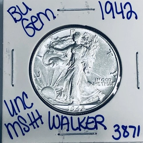 1942 BU UNCIRCULATED WALKING LIBERTY SILVER HALF DOLLAR AUTHENTIC U.S. MINT 3871