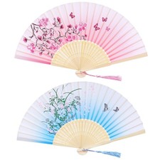 Handheld Bamboo Fans Silk Folding Fans for Dancing Cosplay Wedding Party Decor