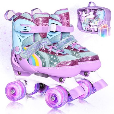 Rainbow Toddler Roller Skates - Size 4 Adjustable | Light Up Quad Skates for ...