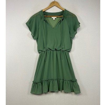 Cottagecore Jun & Ivy Womens XS Sage Green Ruffle Hem Smocked Chiffon Mini Dress