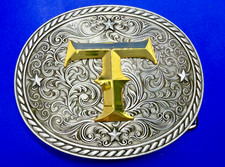 Personalized Initial Letter T Western Gold  Silver Color Raised New Belt Buckle
