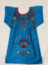 MEXICAN blue hand embroidered peasant dress Girls 4T
