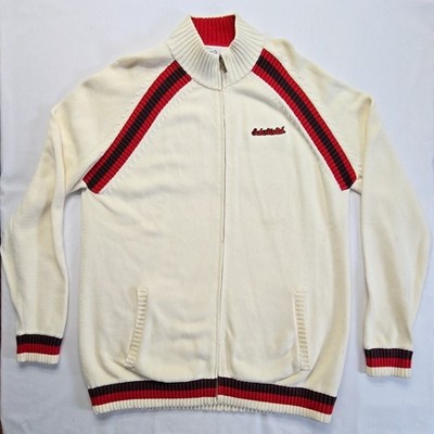 Ecko Unltd Knit Sweater Red Stripe Full Zip Cream VTG XXL 2XL Y2K Jacket 