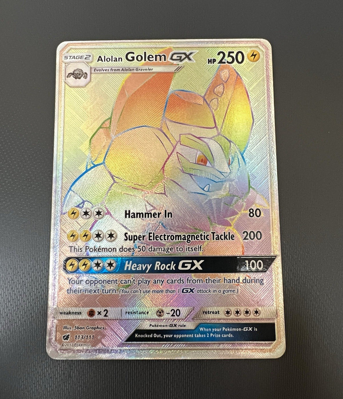 Pokémon TCG Alolan Golem GX 113/111 SM Crimson Invasion Secret Rare FA Holo ENG