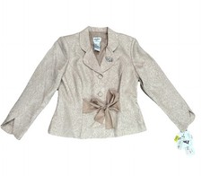 Ann Travis Champagne Women s Blazer Size 8p Petite Polyester Blazer With Broach