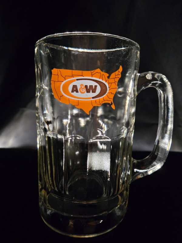Vintage A&W Root Beer Clear Glass Heavy Mug Cup USA Map Large Logo 6"