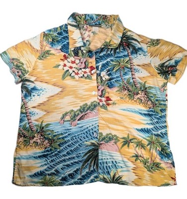 Vintage Y2K Notations Hawaiian Shirt Womens XL Multicolor Tropical Beach Floral
