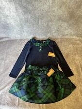 Gymboree Girls Size 7 Holiday Green Top And Navy/Green Skirt