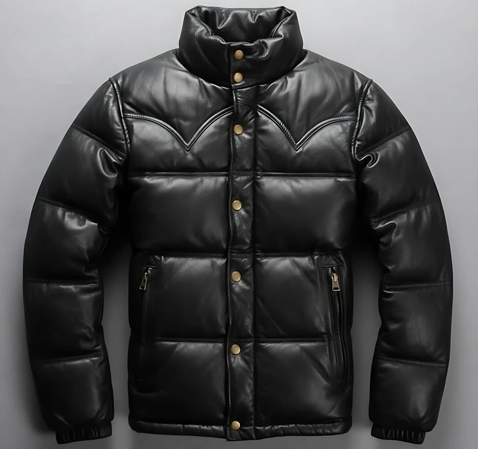 Men's Real Lambskin Leather Black Puffer Jacket – Quilted Warm Winter Coat