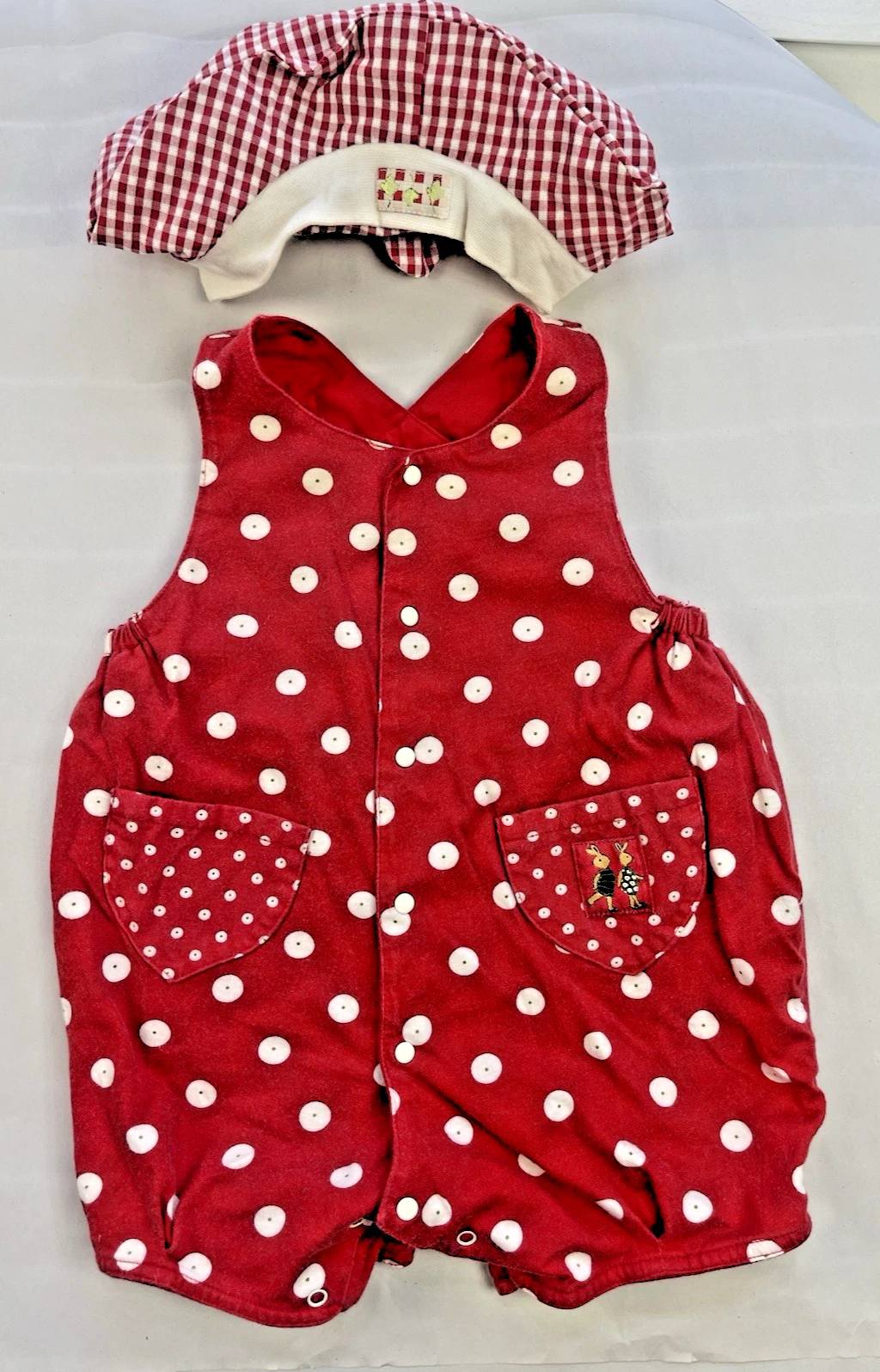 VTG Baby Mini Par Catomini 12mth Red And white polkadot Romper And Hat